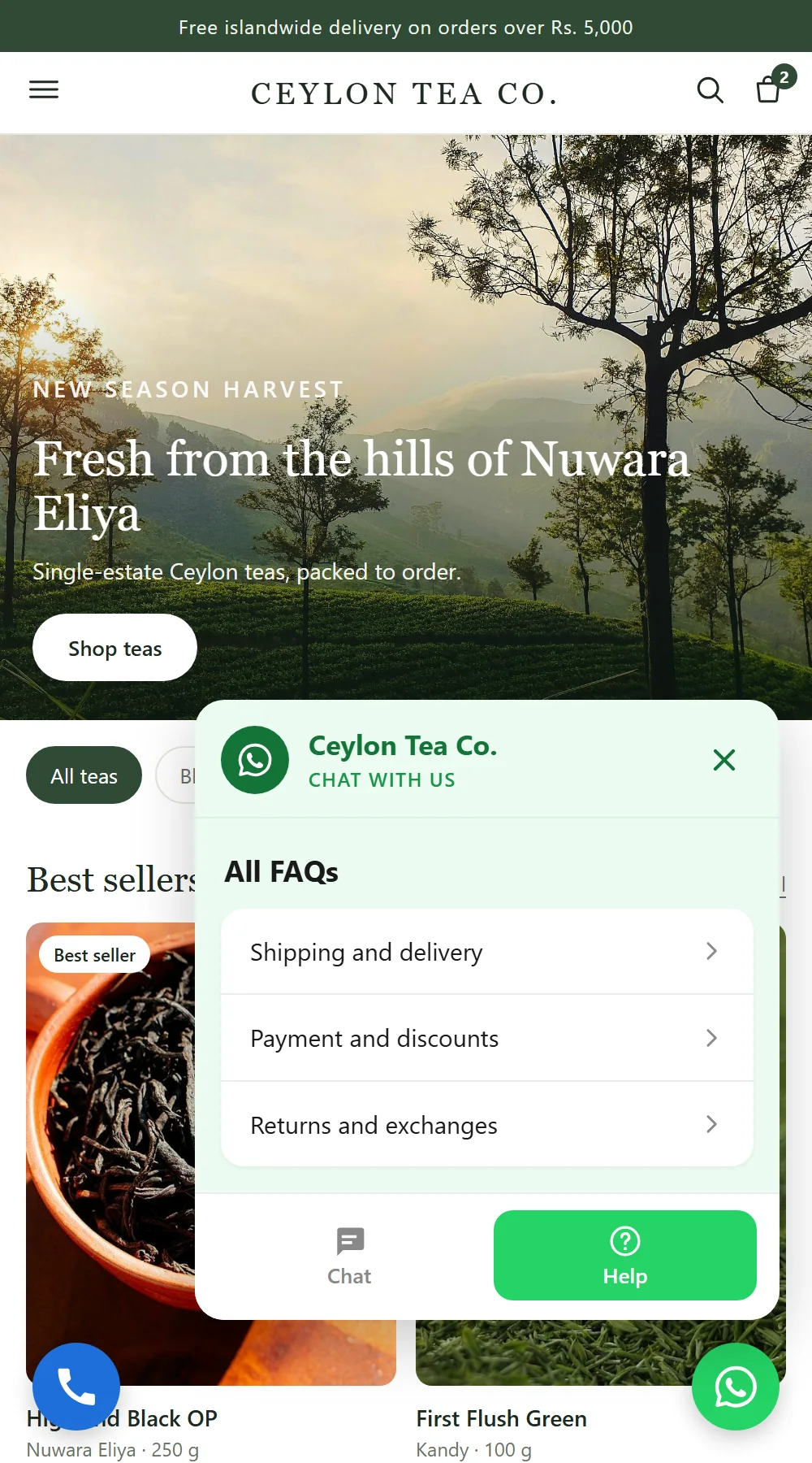 The Help tab listing FAQ categories.